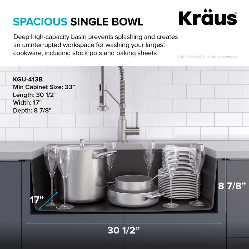 Kgu 413b Kraus 30 5 L X 17 W Undermount Kitchen Sink With Basket