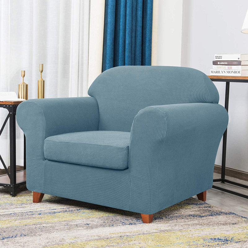 Winston Porter Howkwa Textured Grid Stretch Box Cushion Armchair Slipcover Reviews Wayfair