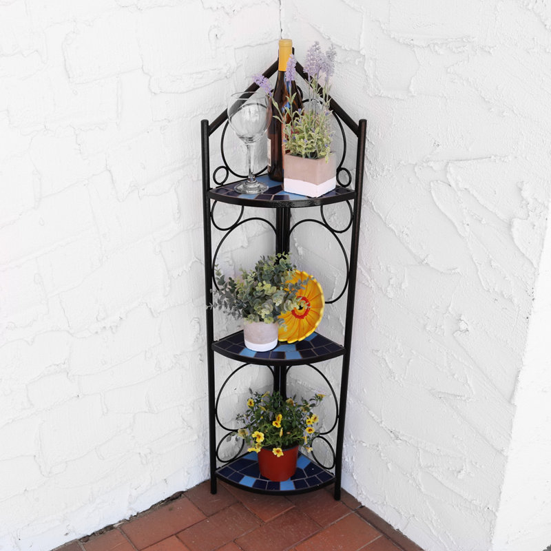 Fleur De Lis Living Louth 3 Tier Mosaic Tiled Indoor Outdoor Corner Louth 3 Tier Mosaic Tiled Indoor Outdoor Corner Display Plant Stand
