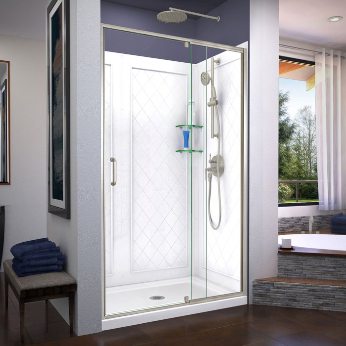 Semi Frameless Shower Door 48 X 76 75 Rectangle Pivot Shower Enclosure With Base Included