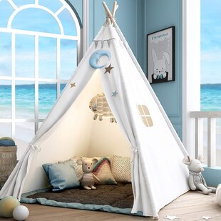 Boys Children with Carry Case Indoor Outdoor White Portable Kids Tent for Girls Kids Playhouse FOUR CLOVER Kids Teepee Tent Tipi Tents Foldable Play Tent Canvas 
