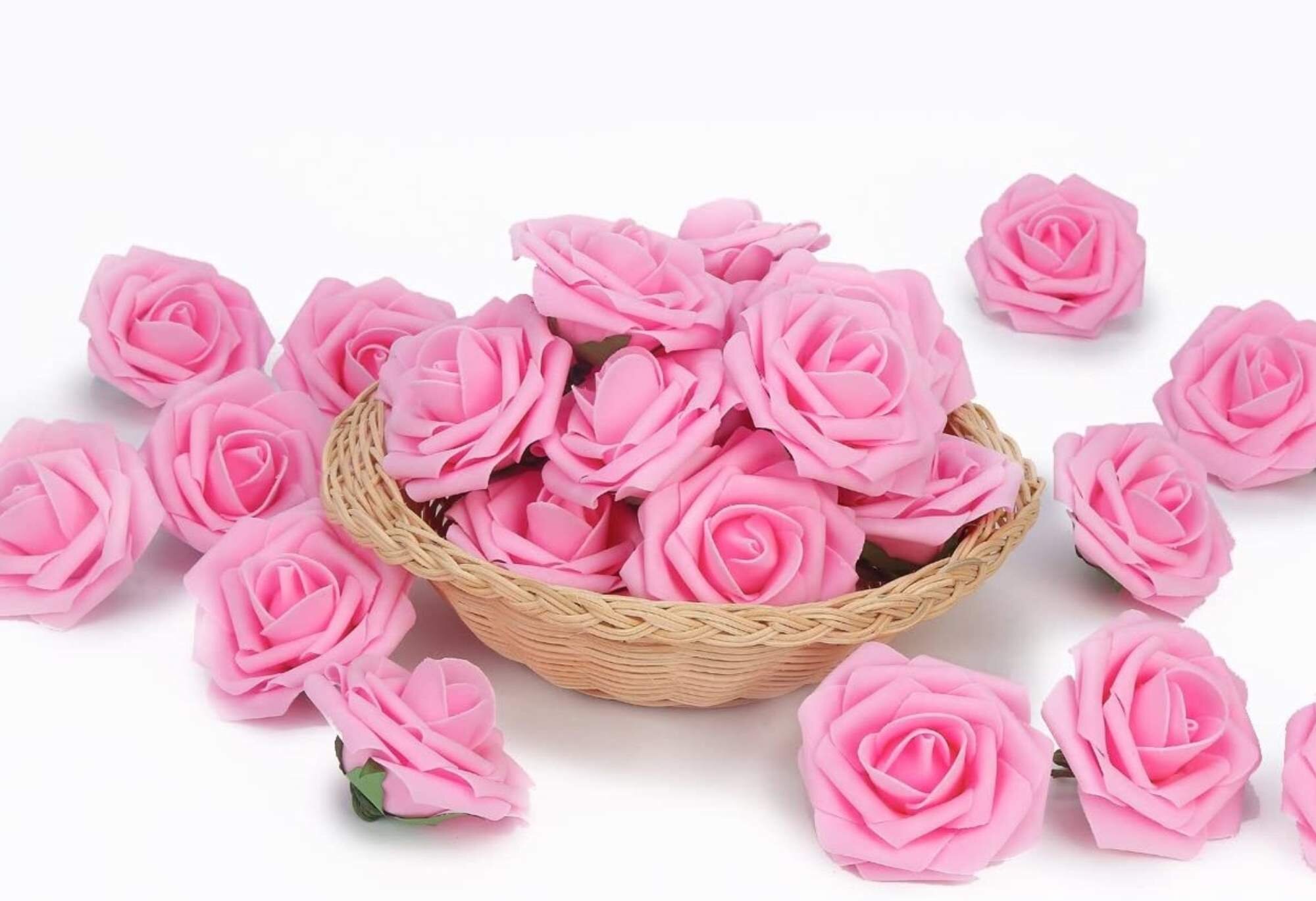 50pcs Artificial Flowers Foam Rose Fake Flower With Stem Wedding Party Bouquet 