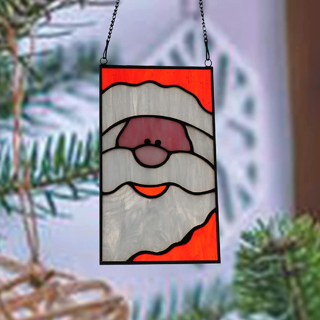 Santa stained glass suncatcher window hanging Christmas decor  gift