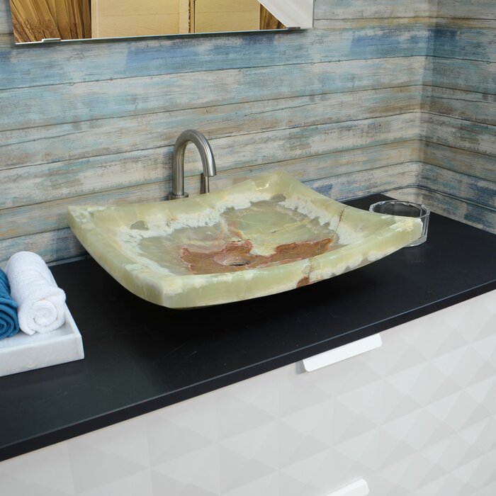 Textured Stone Rectangular Vessel Bathroom Sink