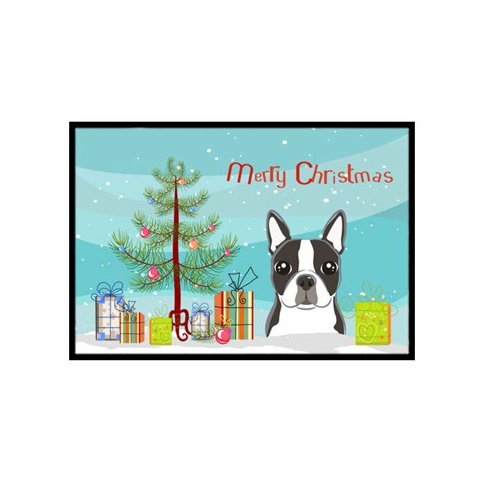 Christmas Tree And Boston Terrier Doormat