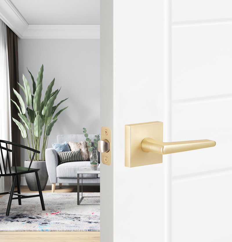 Pavo Passage Door Lever with Square Rosette Multipack Finish: Satin Brass