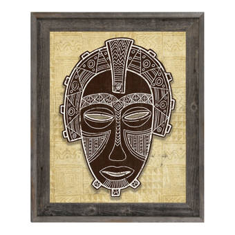 Click Wall Art African Mask Horns Tan Framed Graphic Art On