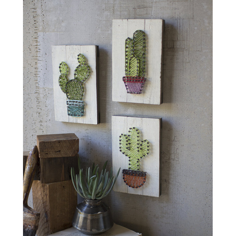 3 Piece Cactus String Art On Wooden Plaques Wall Décor Set Joss Main 3 Piece Cactus String Art On Wooden Plaques Wall Décor Set