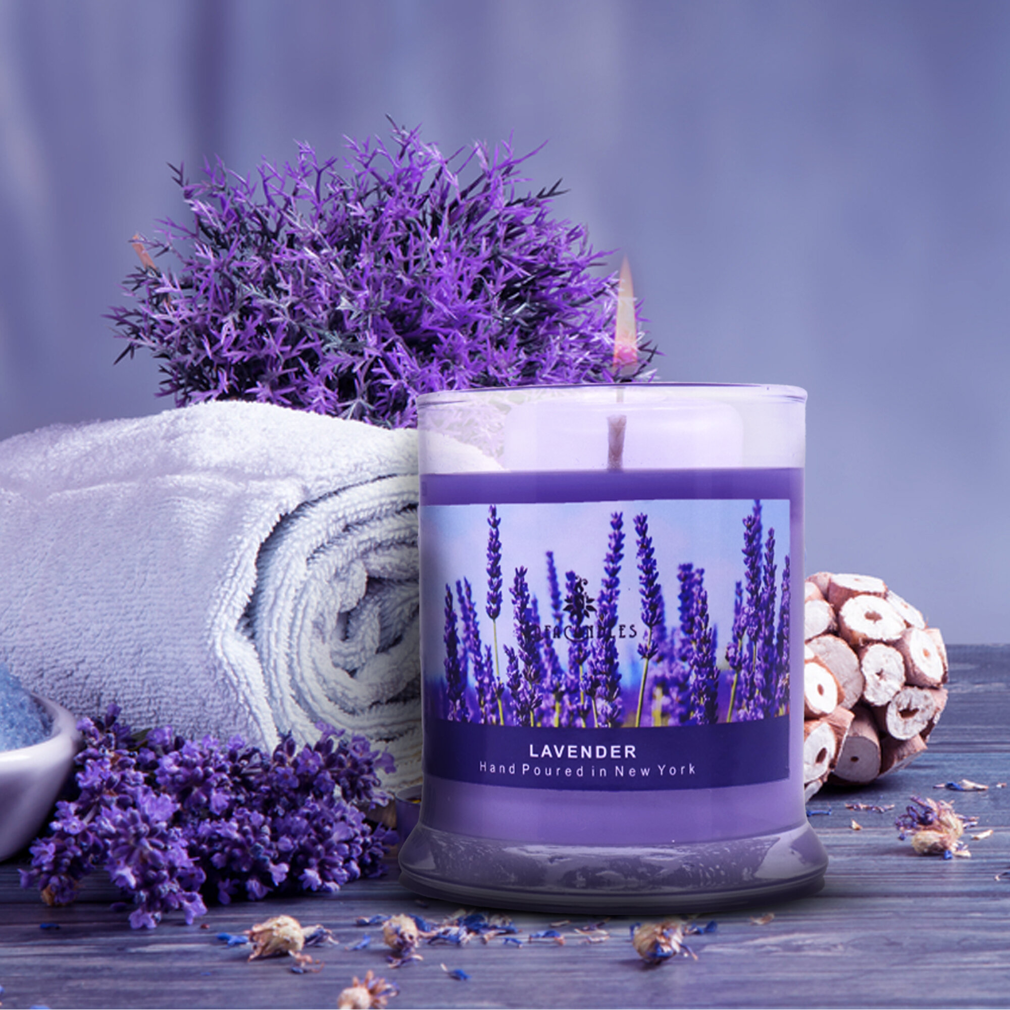 Soy Candle Floral  Candle with Lavender Holiday Candle Pillar candle Botanical Candle with Case Luxury Candle Lavender Candle