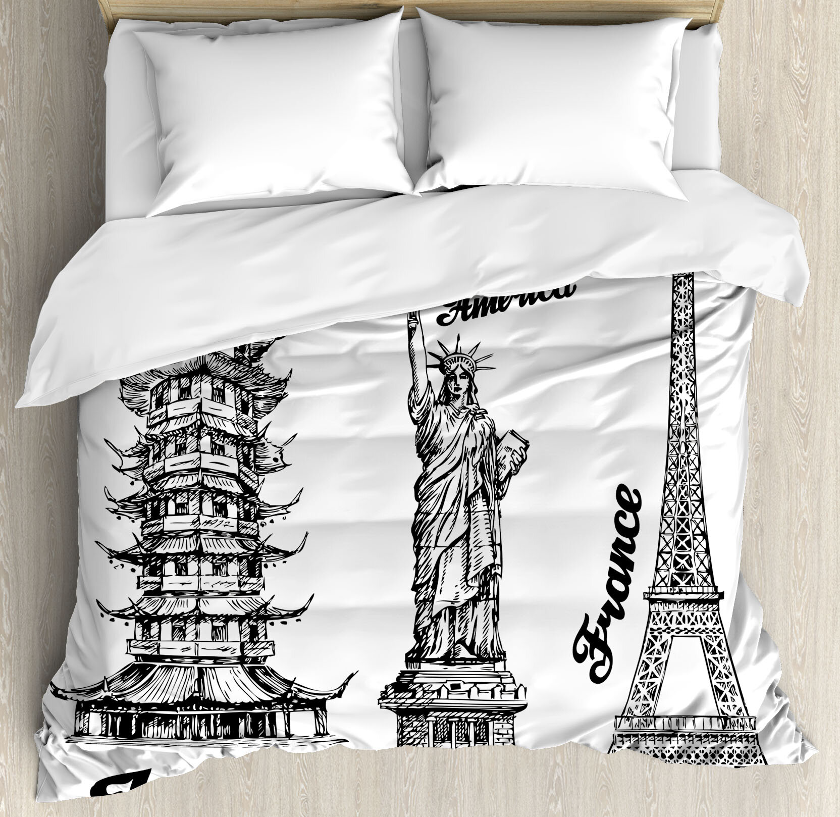 East Urban Home Tourist Famous Monuments Statue Of Liberty Eiffel