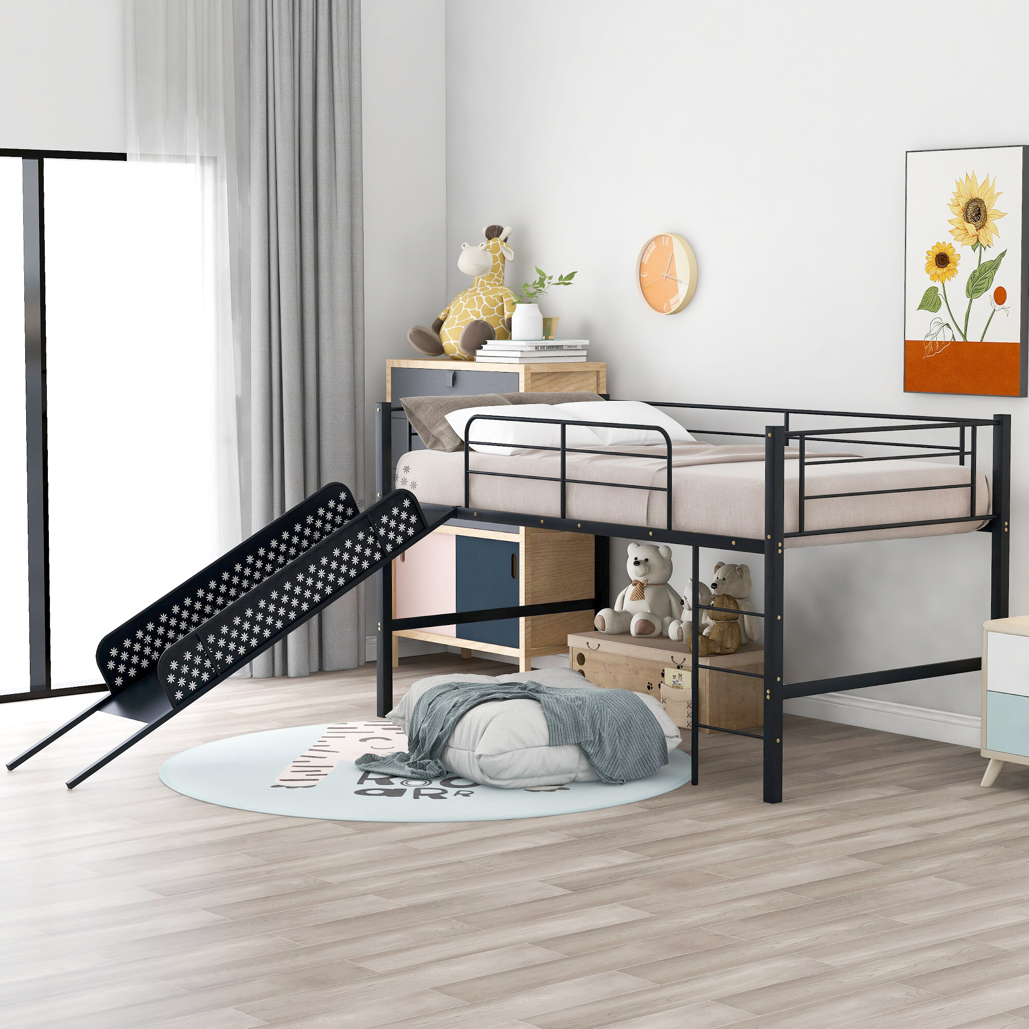 Isabelle Max Twin Metal Loft Bed With Slide Multifunctional Design For Kids Bedroom White Wayfair