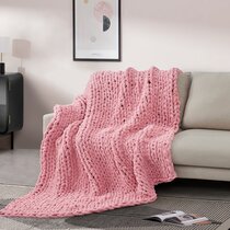 Pink color Knitted Throw Blanket Cover Couch Sofa 48"x 60" 