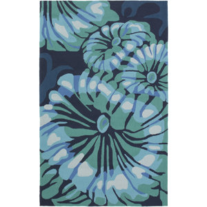 Maarten Hand-Hooked Indoor/Outdoor Teal/Navy Area Rug