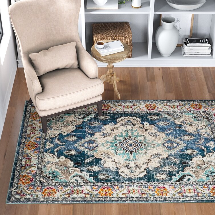 Traditional Persian Oriental Design Quality Rug colour navy Beige floor carpet 