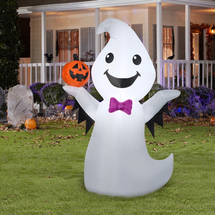 Gemmy Industries Cute Ghost with Small Pumpkin Inflatable | Wayfair