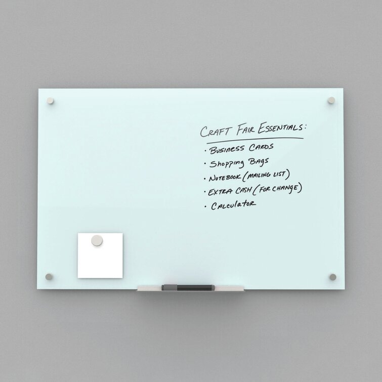 U Brands Dry Erase Frosted White Surface Frameless Wall Mounted Magnetic Glass Board 95 X 47