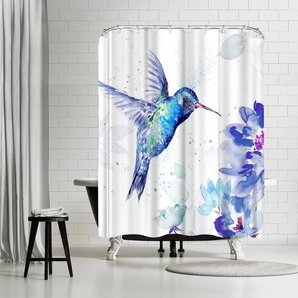 Hummingbirds and flowers Shower Curtain Set with hooks Birds Bathroom decor 71" 