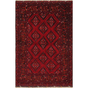 Yamoud Vintage Lamb's Wool Hand-Knotted Red/Black Area Rug