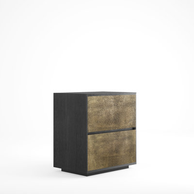 Eporedia Modern Oak and Metal 2 Drawer Nightstand