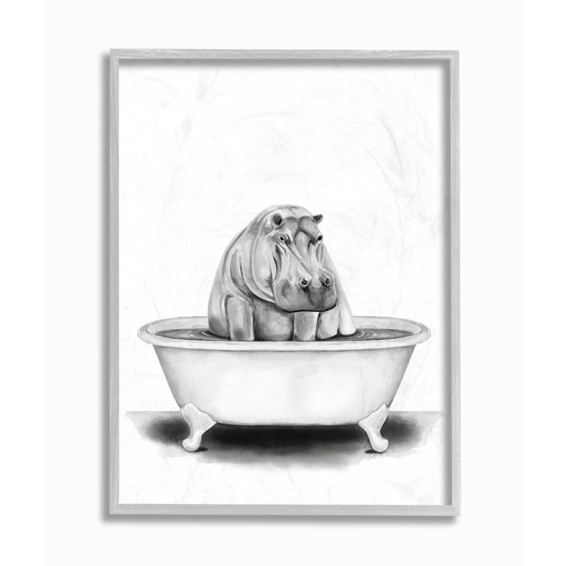 Stupell Industries Hippo In A Tub Funny Animal Bathroom By Rachel Neiman Drawing Print Reviews Wayfair