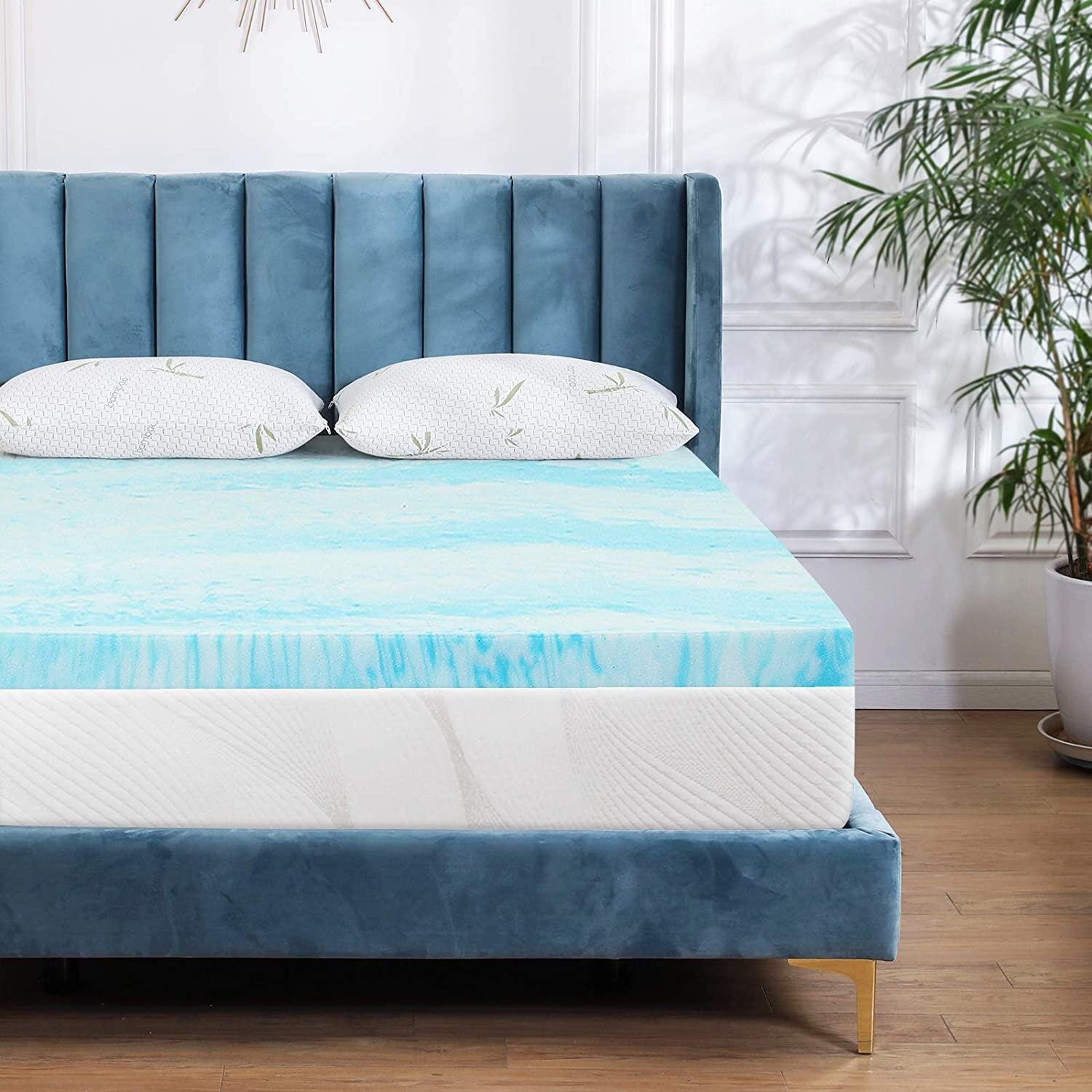 Alwyn Home Only Support Drop Shipping Mattress Topper King 3 Inch Cool Swirl Gel Memory Foam Mattress Topper For King Size Bed Blue Wayfair