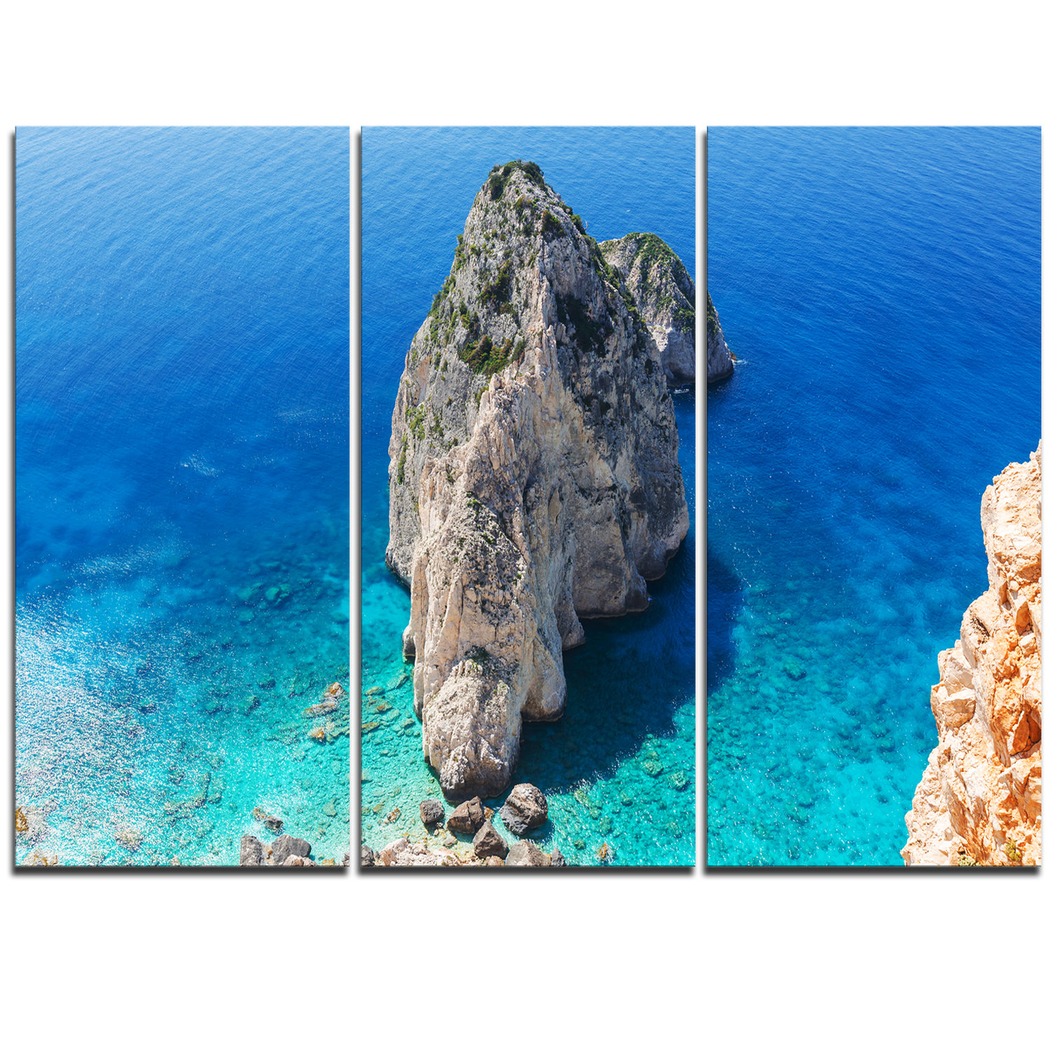 Designart Zakynthos Beautiful Rocky Coast 3 Piece Graphic Art On Wrapped Canvas Set Wayfair
