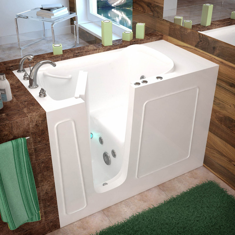 Therapeutic Tubs Santa Fe 53 X 26 Walk In Whirlpool Porcelain Enameled Steel Bathtub With Faucet And Integrated Seat Wayfair