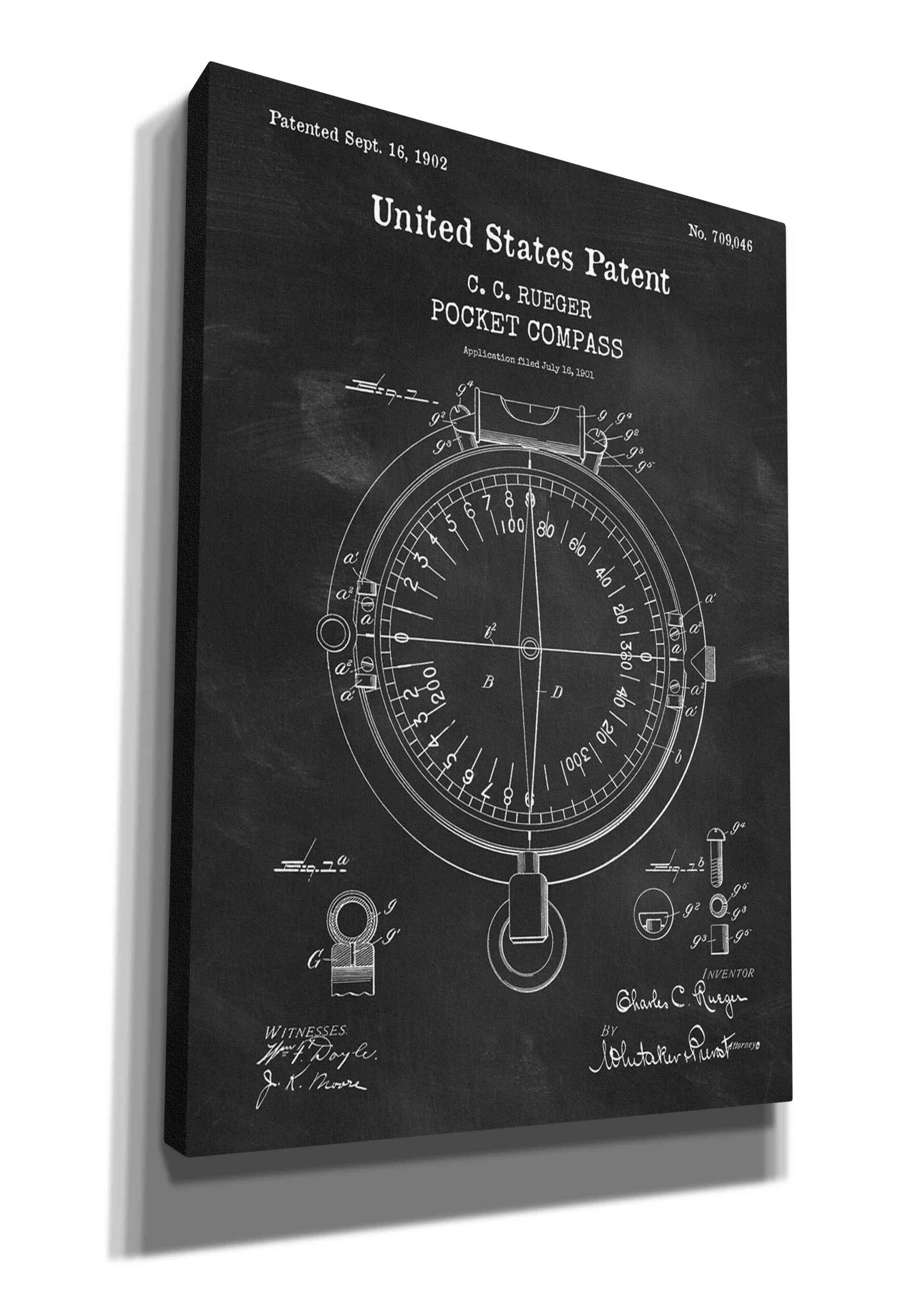 17 Stories Pocket Compass Blueprint Patent Chalkboard By - On 