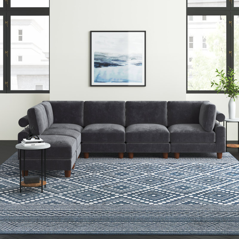 Incomplete 1 boxes for pick up) Avaah Reversible Modular Corner Sectional with Ottoman Leg Color: Brown, Fabric: Gray Corduroy