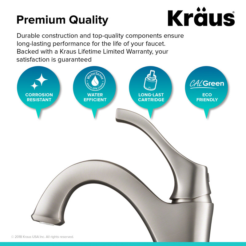 Kraus Arlo Single Hole Bathroom Faucet With Drain Assembly