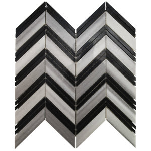 Tiffany Chevron Stone Mosaic Tile in Black and White