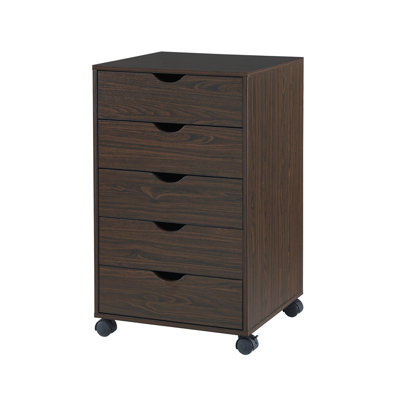 5 Drawer Rolling Cabinet for Office, Stylish Tall file cabinet with Wheels, Wood file cabinet with Storage Shelves