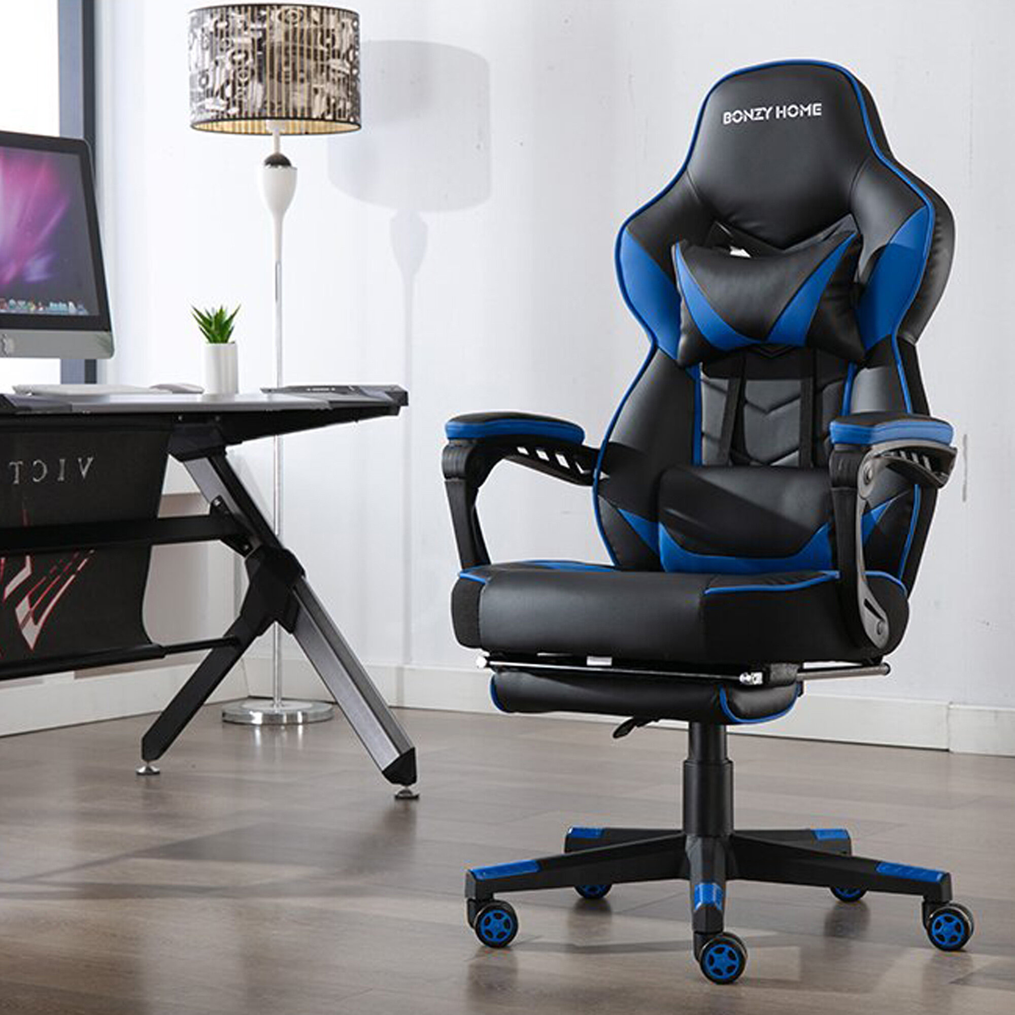 Office Gaming Computer Chair Racing Ergonomic Vibration Seat Footrest Adjustable 