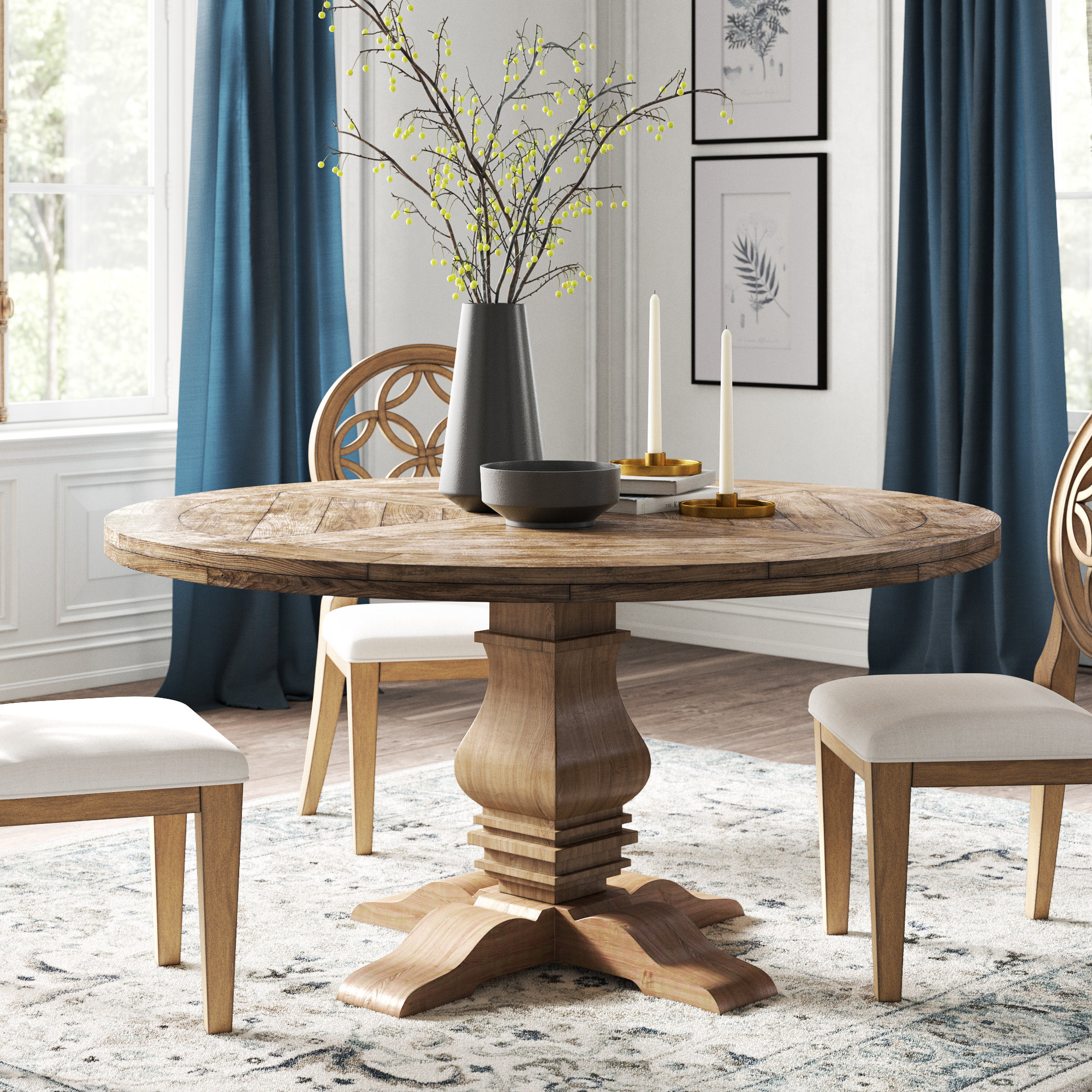 natural wood dining table round