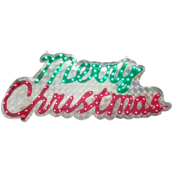 40 LED Flashing Merry Christmas Sign Light Up With Green Garland Trim 