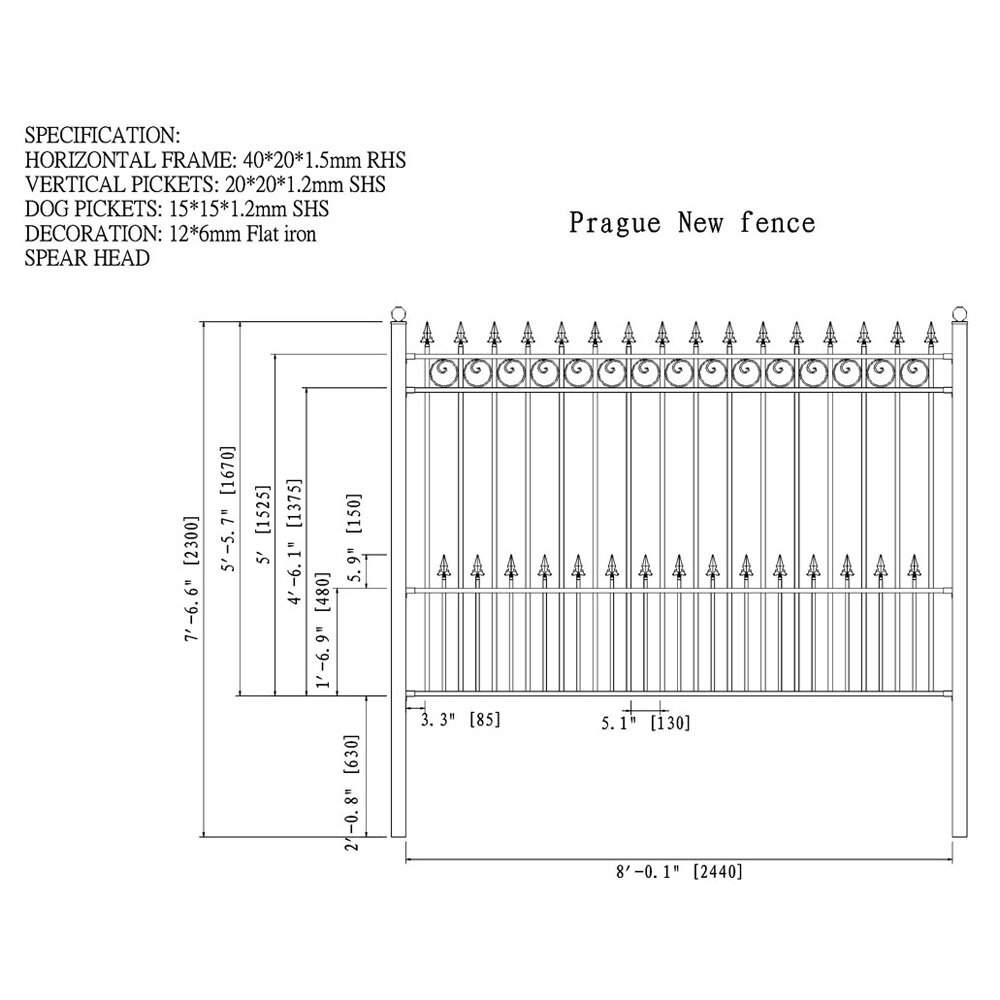 ALEKO 5 ft. H x 8 ft. W Prague Steel Fence Panel | Wayfair