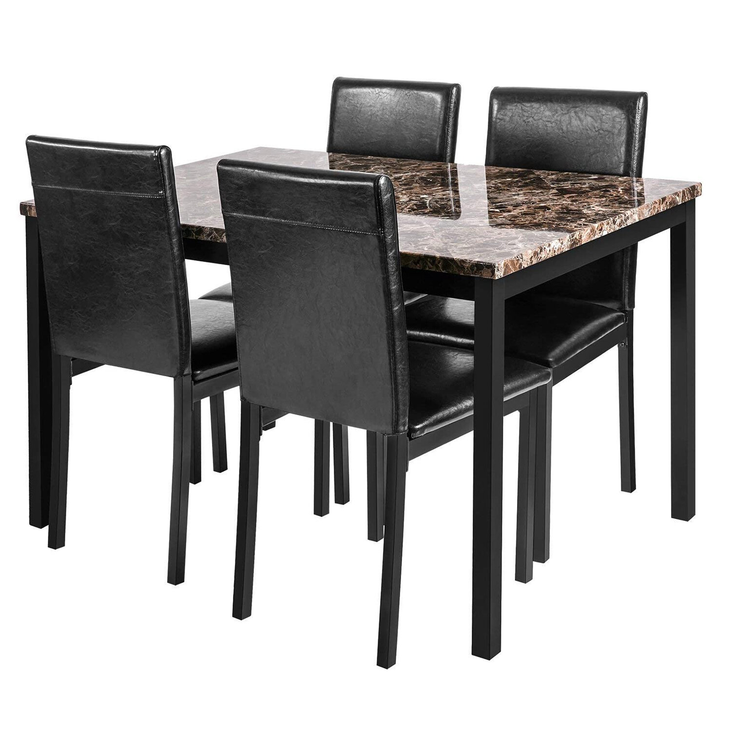 5piece faux marble dining table set with 4 pu leather chairsdining table  set for 4for breakfast dining room kitchen furniture pub and bistrodark