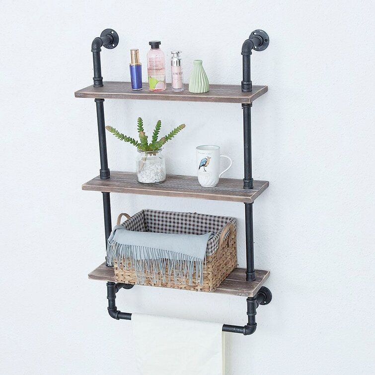 24 Inch Industrial Pipe Shelves-Wall Mounted Metal Pipe Wood 4 Tier,24 Inch 