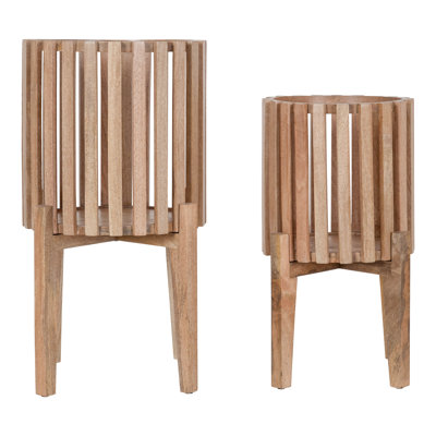 Ilke 2-Piece Wood Pot Planter Set