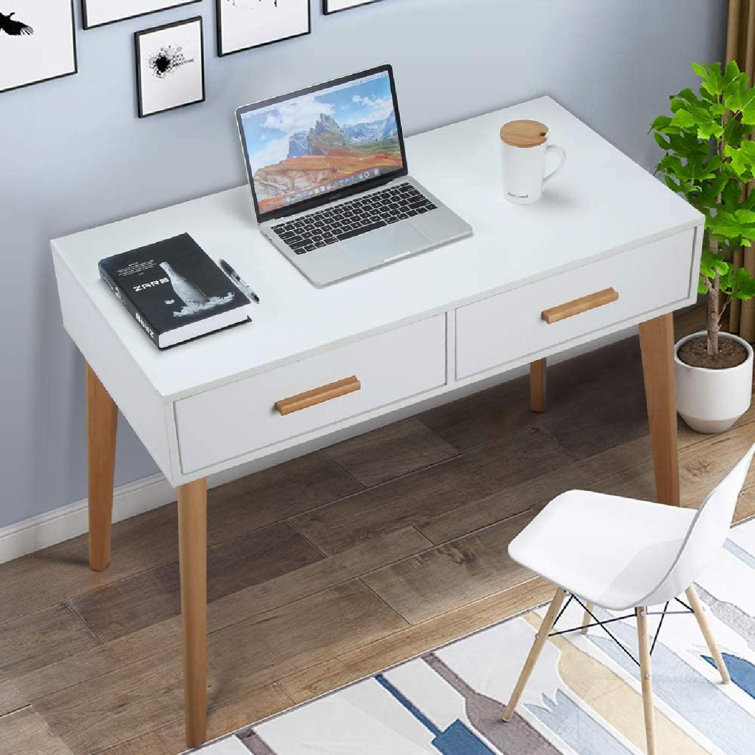 George Oliver White Writing Desk With Drawers Modern Makeup Vanity Desk Dressing Table For Home Office Small Study Desk Computer Desk With Storage Wayfair