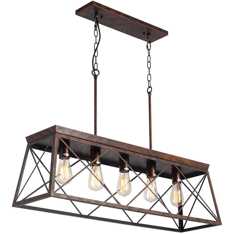 Farmhouse Rectangular Chandelier Rustic, 5-Lights Kitchen Island Lighting, Linear Island Light Fixture Farmhouse Pendant Lighting Fixtures For Kitchen ...