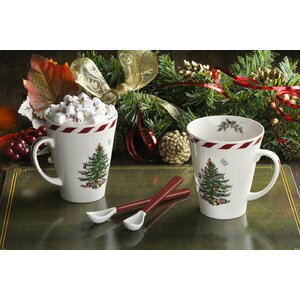 Christmas Tree Peppermint Mug with Spoon (Set of 2)