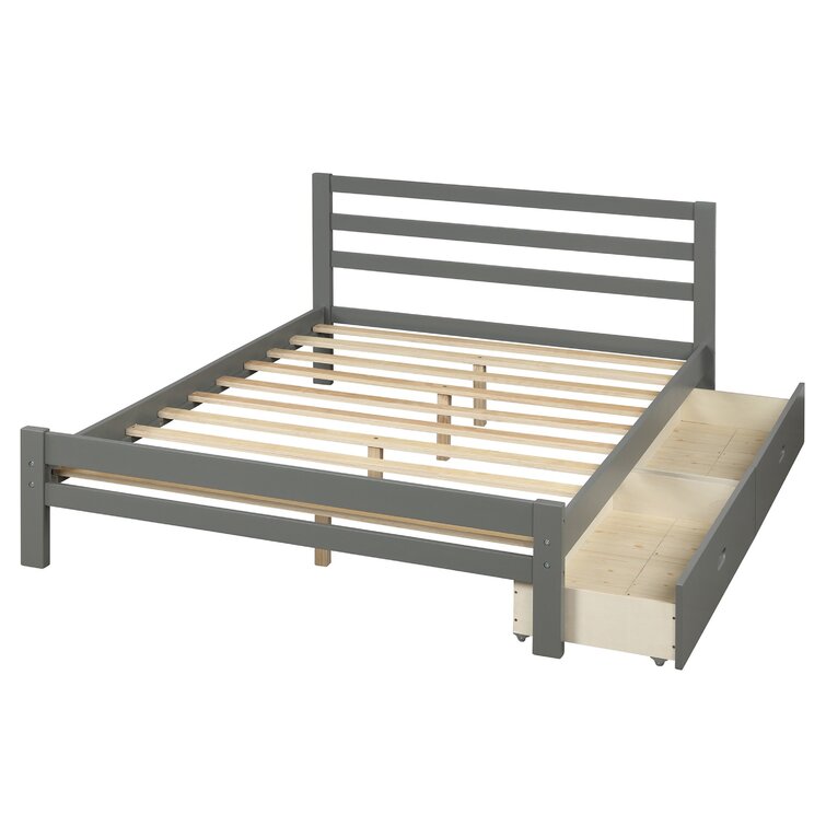 Full Size Wood platform bed with two drawers US Stock Details about   Twin 