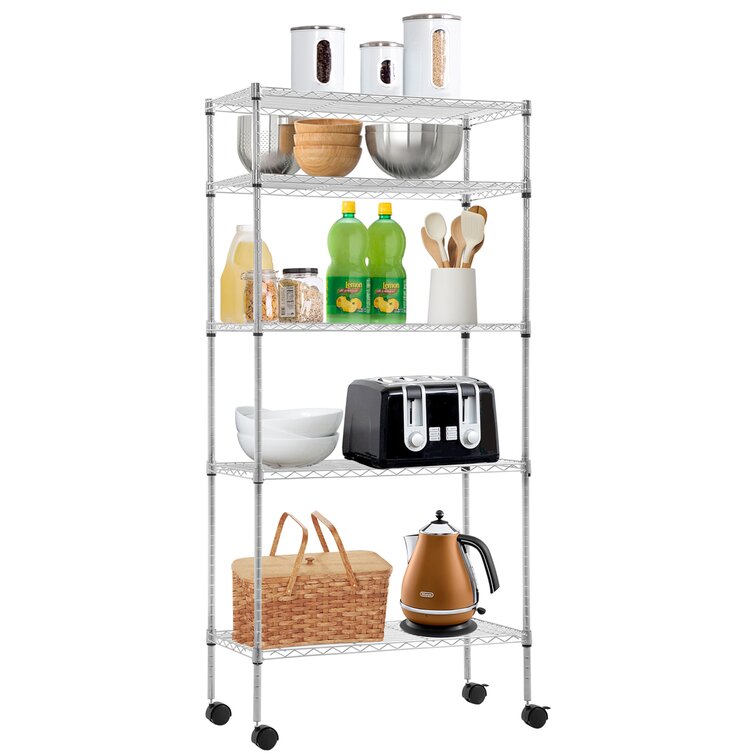 Kitchen Living Room Storage Rack 14 inches x 48 inches NSF Chrome 4 Shelf Kit with 64 inches Posts Garage Durable Organizer Shelves for Home Restaurant Office 