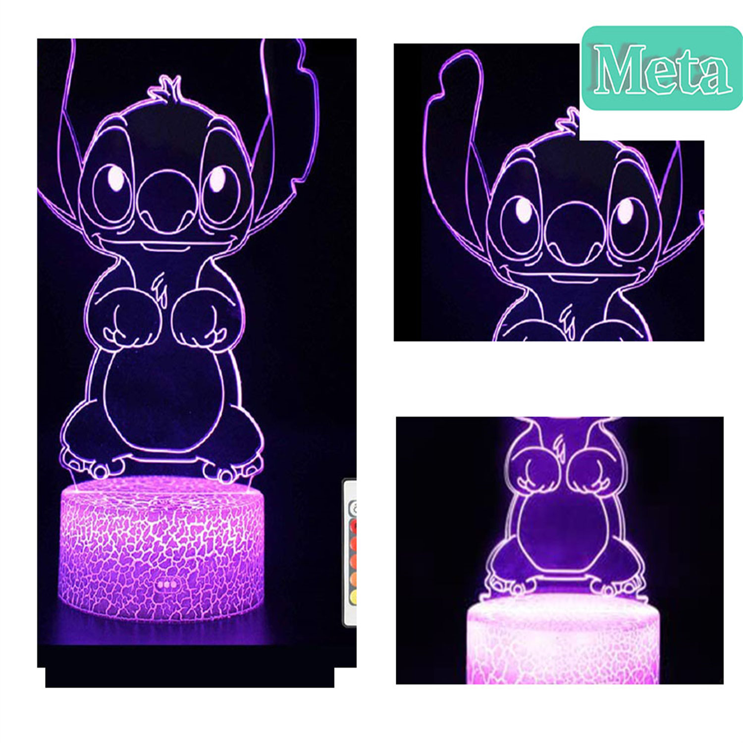USB Cable for Kids Cartoon Gifts Remote control 3D LED Night Light Lamp Base 