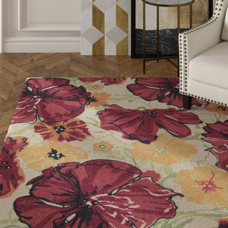 Winston Porter Shala Hand-Tufted Wool Ivory/Red Area Rug ... (800 x 800 Pixel)