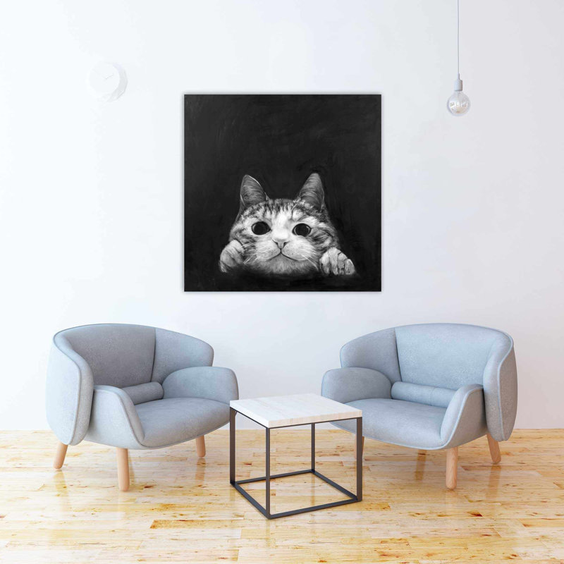 Ebern Designs Curious Cat Oil Painting Print On Wrapped Canvas