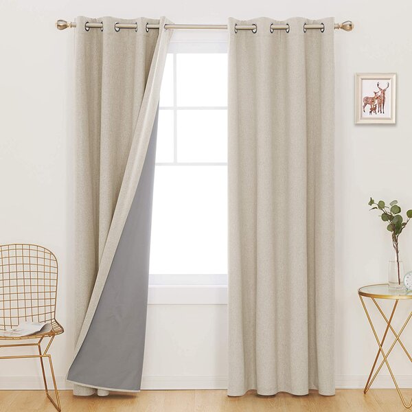 Heavy Jacquard Curtain with Tiebacks Semi Blackout Bedroom Eyelet Lined Curtains 