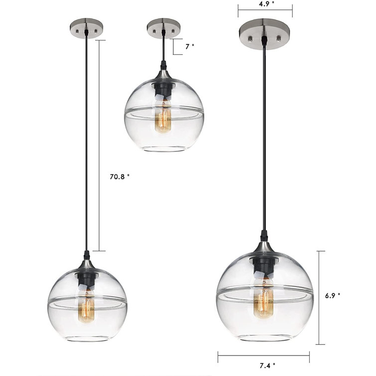 Pendant Lighting Hand Blown Glass Modern Light Fixture For Kitchen Island  Dining Room Bar Area Over Sink Brushed Nickel Finish Clear 7.4 Inch Diam ...