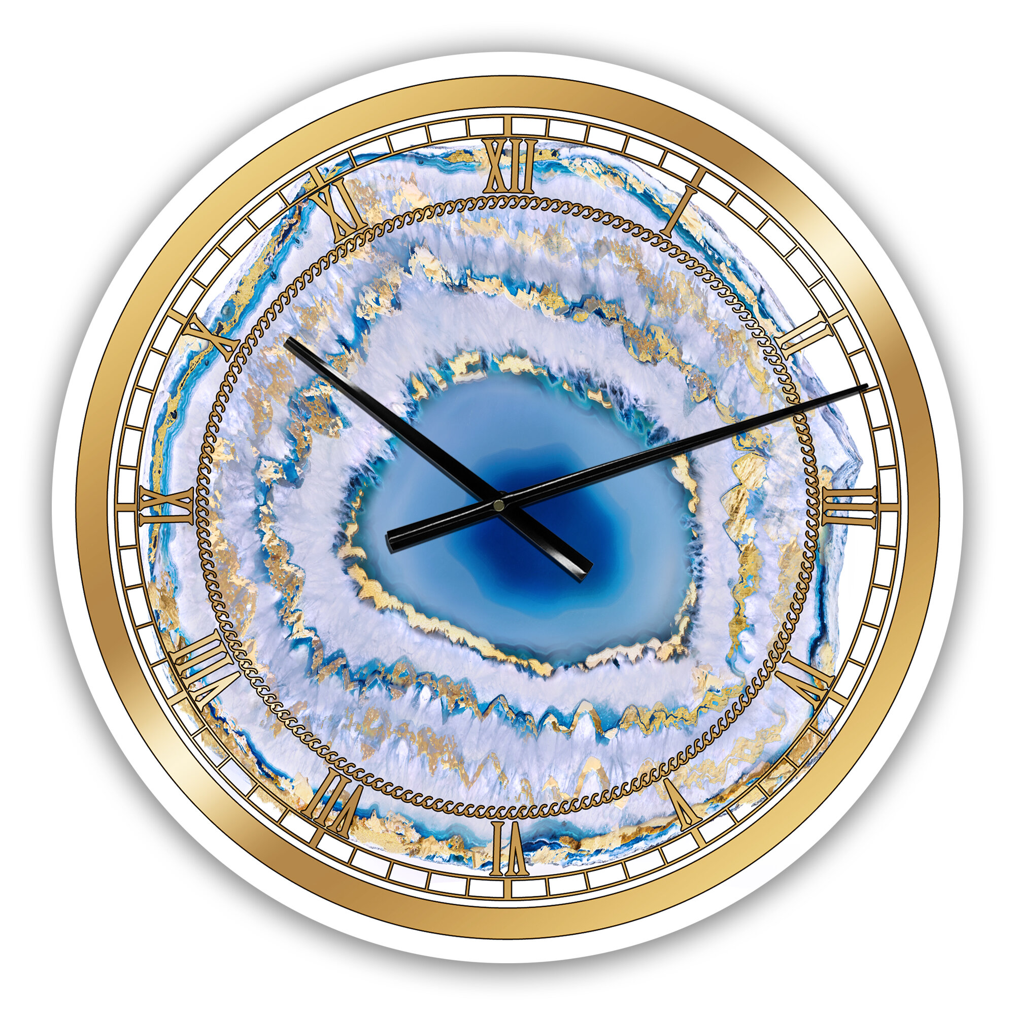 East Urban Home Oversized Golden Blue Agate Wall Clock Wayfair